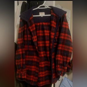 American Eagle plaid hooded button up shirt